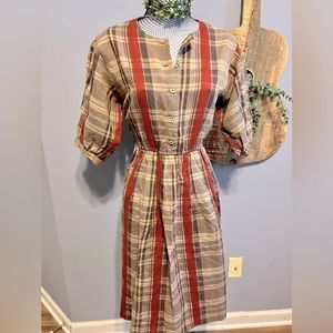 Miss Onward brown and burgundy striped dress small